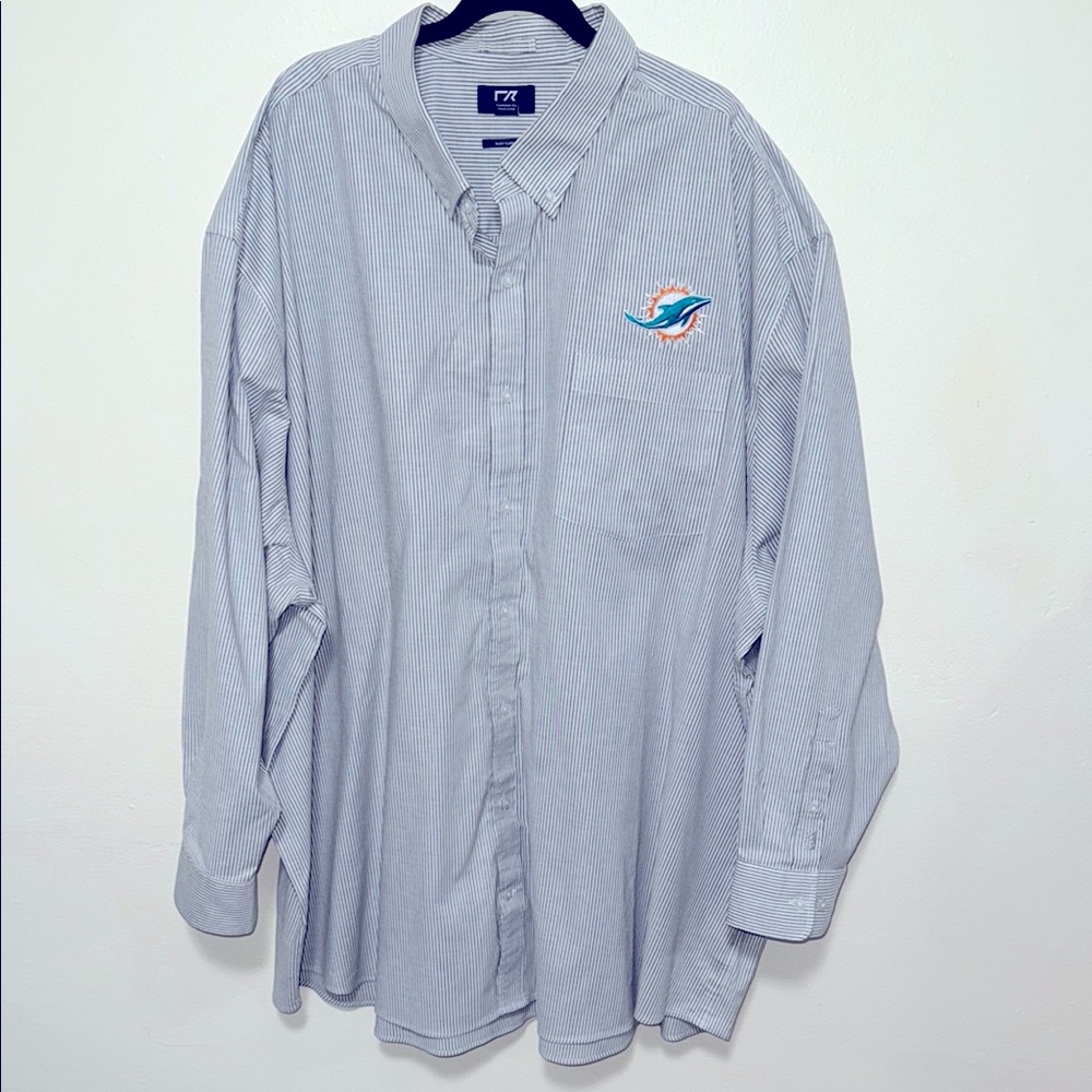 Cutter & Buck Miami Dolphins button up gray & white big & tall size 4XB men shir